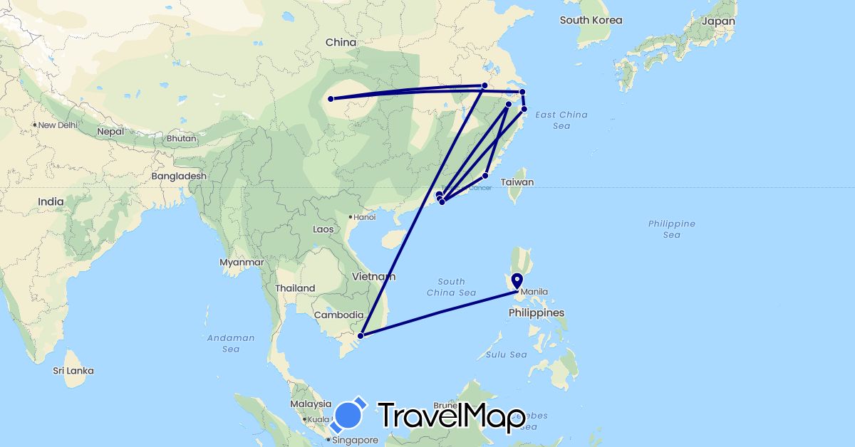 TravelMap itinerary: driving in China, Philippines, Vietnam (Asia)